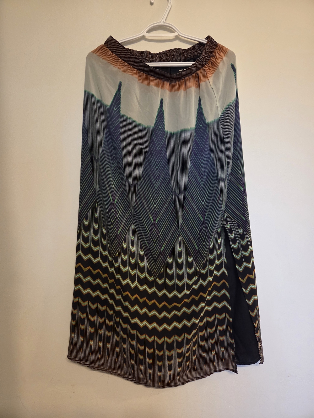 Maeve Feather Chevron Pleated Maxi Skirt in Teal, Black & Brown